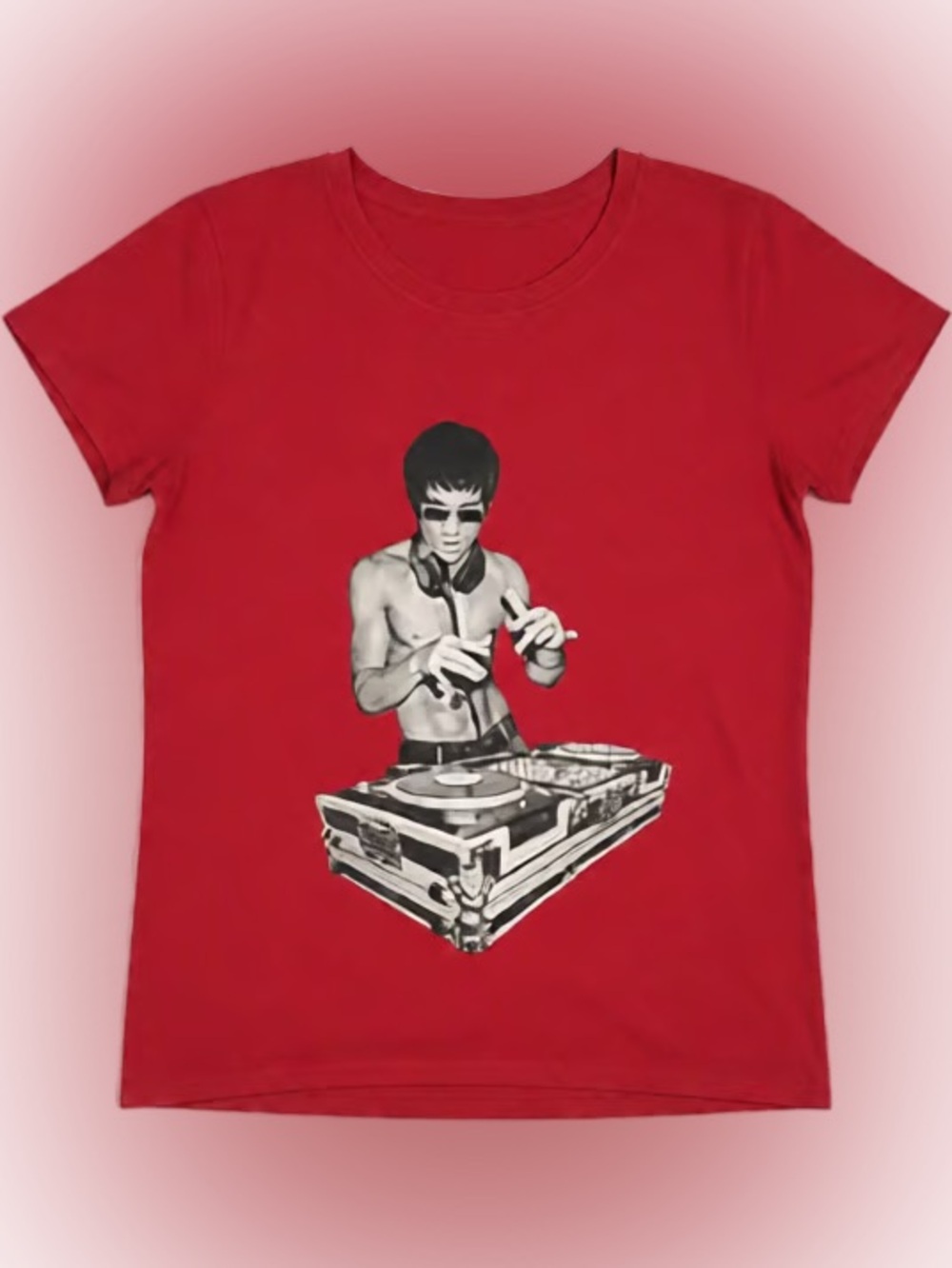 Vintage Red Graphic Tee with DJ Jackie Chan